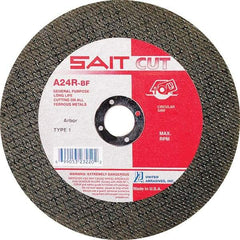 Sait - 8" 24 Grit Aluminum Oxide Cutoff Wheel - 3/32" Thick, 5/8" Arbor, 7,600 Max RPM, Use with Circular Saws - Benchmark Tooling