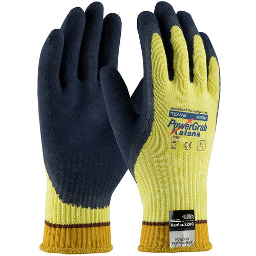 09-K1700/XL Gloves w/Kevlar Brand - PowerGrab Katana - 10G Kevlar/Steel Shell - Latex MicroFinish Grip - A4 - Exact Industrial Supply