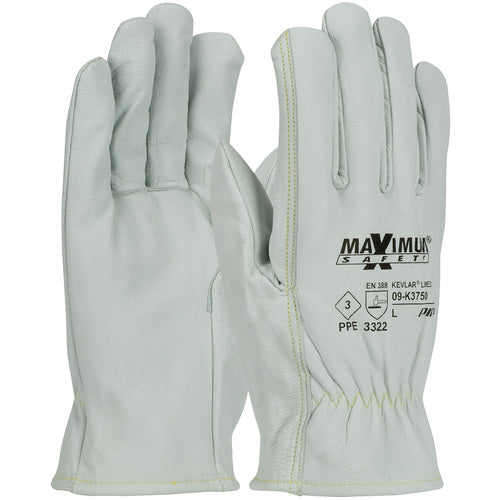 09-K3750/XL Leather Gloves W/KEVLAR - Max Safety AR Goatskin Drivers - 13G Kevlar Lining - Straight Thumb - A2 - Exact Industrial Supply