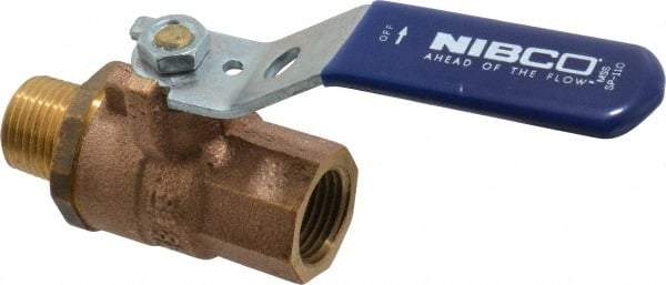 NIBCO - 1/2" Pipe, Full Port, Bronze Standard Ball Valve - 2 Piece, Inline - One Way Flow, MNPT x FNPT Ends, Lever Handle, 600 WOG, 200 WSP - Benchmark Tooling