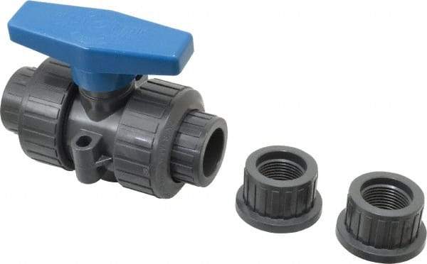 Plast-O-Matic - 3/4" Pipe, Full Port, PVC True Union Design Ball Valve - Inline - Two Way Flow, FNPT x FNPT Ends, Tee Handle, 175 WOG - Benchmark Tooling