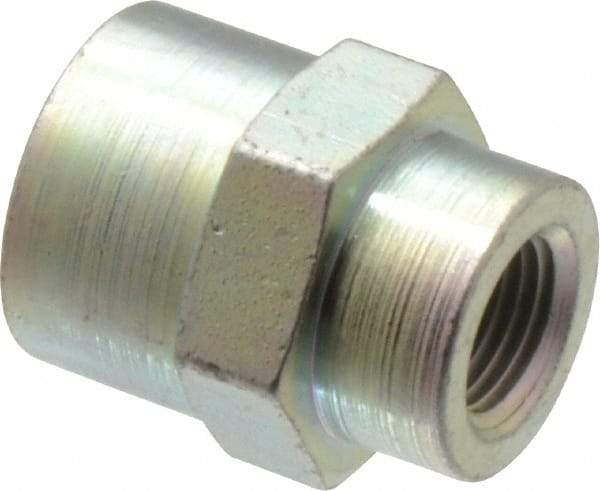 Parker - 1/4 x 1/8 Female Thread, Zinc Plated Steel Industrial Pipe Coupling - FNPTF, 6,000 psi - Benchmark Tooling
