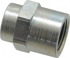 Parker - 3/8 x 1/4 Female Thread, Zinc Plated Steel Industrial Pipe Coupling - FNPTF, 6,000 psi - Benchmark Tooling