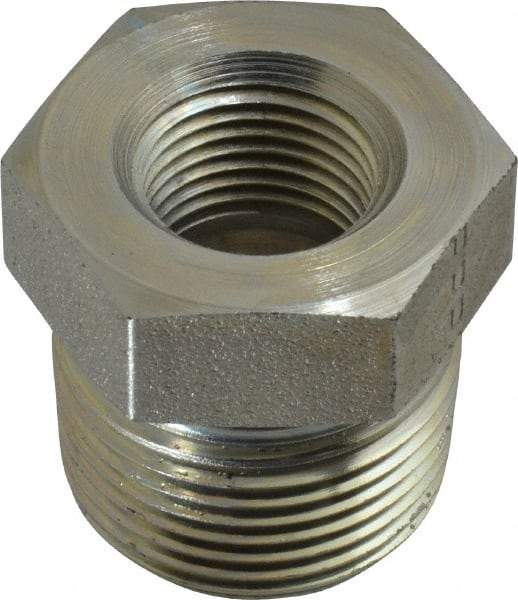 Parker - 3/4 Male Thread x 3/8 Female Thread, Zinc Plated Steel Industrial Pipe Hex Bushing - MNPTF x FNPTF, 5,500 psi - Benchmark Tooling