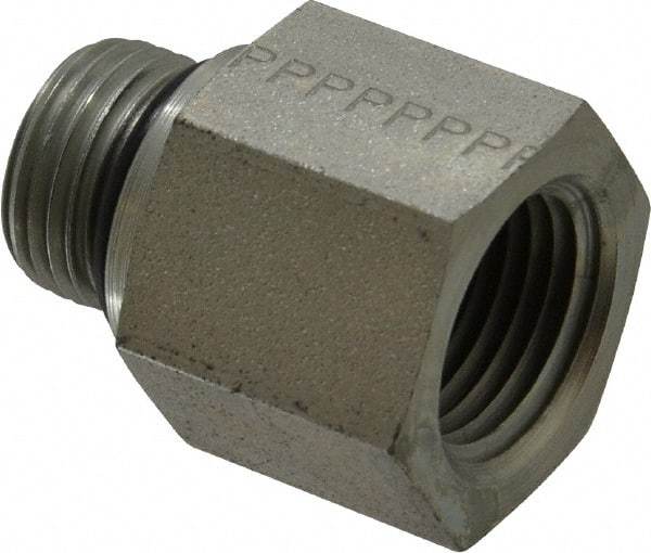 Parker - 3/4-16 Male Thread x 1/2 Female Thread, Zinc Plated Steel Industrial Pipe Adapter - Male Straight Thread O-Ring x Female NPTF, 5,000 psi - Benchmark Tooling