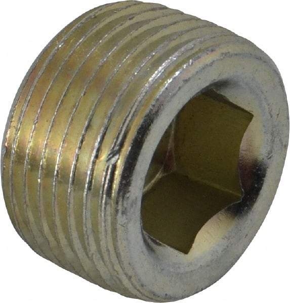 Parker - 3/4 Male Thread, Zinc Plated Steel Industrial Pipe Hollow Hex Plug - MNPTF, 5,500 psi - Benchmark Tooling