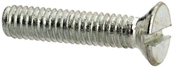 Value Collection - M2.5x0.45, 12mm OAL Slotted Drive Machine Screw - Flat Head, Grade 4.8 Steel, Zinc-Plated Finish, Without Washer - Benchmark Tooling