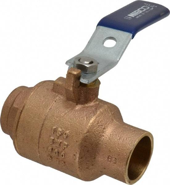 NIBCO - 1" Pipe, Full Port, Bronze Standard Ball Valve - 2 Piece, Inline - One Way Flow, Soldered x Soldered Ends, Lever Handle, 600 WOG, 150 WSP - Benchmark Tooling