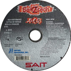 Sait - 7" Zirconia Alumina Cutoff Wheel - 0.045" Thick, 5/8" Arbor, 8,500 Max RPM, Use with Angle Grinders - Benchmark Tooling