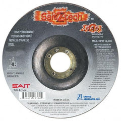 Sait - 6" Wheel Diam, 7/8" Arbor Hole, Type 27 Depressed Center Wheel - Zirconia Alumina, Resinoid Bond, 10,200 Max RPM, Compatible with Angle Grinder - Benchmark Tooling