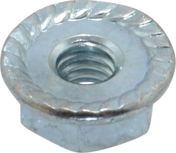 Value Collection - #8-32, 15/32" Flange Diam, Serrated Flange Nut - Grade Grade 2 Steel, Zinc-Plated Finish, 0.203" Flange Height - Benchmark Tooling