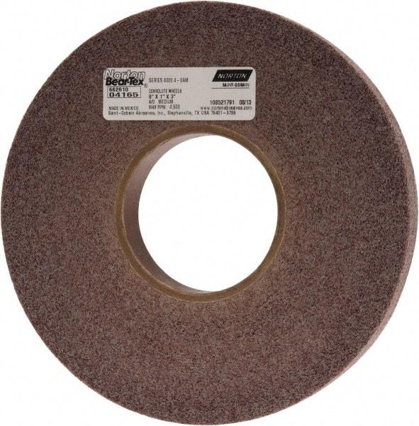 Norton - 8" Diam, 1" Face Width, 3" Center Hole, Medium Grade, Aluminum Oxide Deburring Wheel - Convolute, Hard Density 8 Grade, 4,500 RPM - Benchmark Tooling