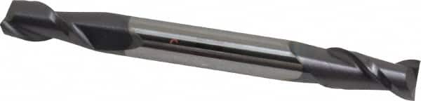Accupro - 1/4", 1/2" LOC, 1/4" Shank Diam, 2-1/2" OAL, 2 Flute, Solid Carbide Square End Mill - Double End, AlTiN Finish, Spiral Flute, 40° Helix, Centercutting, Right Hand Cut, Right Hand Flute - Benchmark Tooling