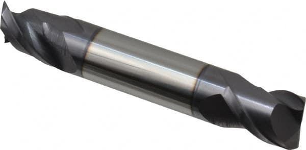 Accupro - 1/2", 5/8" LOC, 1/2" Shank Diam, 3" OAL, 2 Flute, Solid Carbide Square End Mill - Double End, AlTiN Finish, Spiral Flute, 40° Helix, Centercutting, Right Hand Cut, Right Hand Flute - Benchmark Tooling