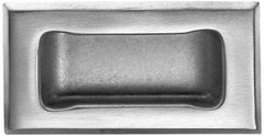Made in USA - 4" Overall Width x 2" Overall Height, 0.63" Recess Depth, Satin Recessed Pull - Stainless Steel, 1.4" Recess Height, 3.19" Recess Width, 3.62" Center to Center - Benchmark Tooling