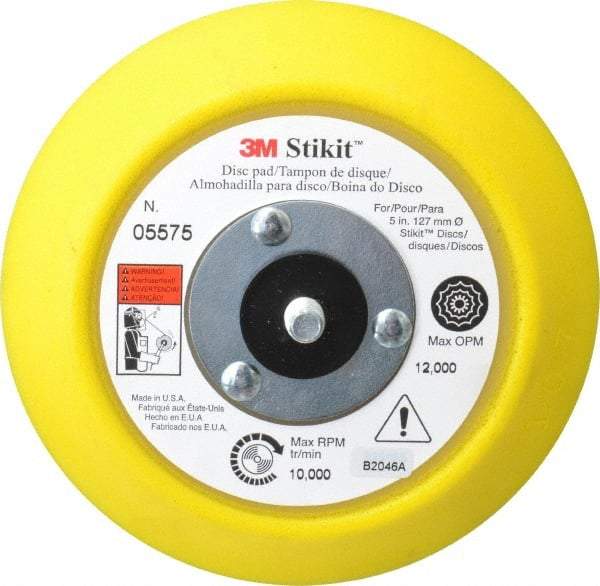 3M - 5" Diam Adhesive/PSA Disc Backing Pad - 3/4" Shank Diam, Medium Density, 10,000 RPM - Benchmark Tooling