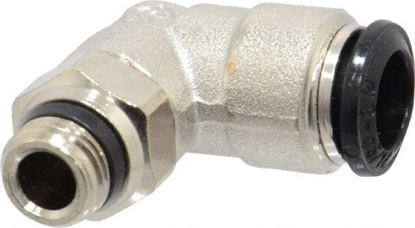 Alpha Technologies - 8mm Outside Diam, 1/8 Universal, Nickel Plated Brass Push-to-Connect Tube Male Swivel Elbow - 250 Max psi, Tube to Universal Thread Connection, Buna O-Ring - Benchmark Tooling