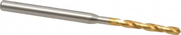 OSG - #43 130° Spiral Flute Cobalt Screw Machine Drill Bit - TiN Finish, Right Hand Cut, 3/4" Flute Length, 2" OAL, Standard Point, Straight Shank - Benchmark Tooling