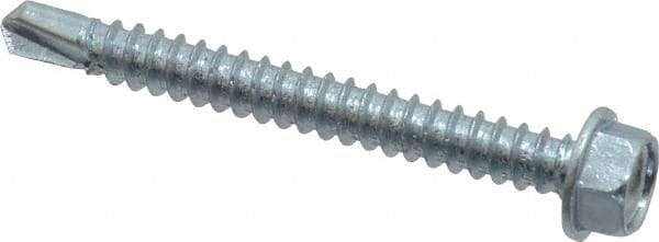 Value Collection - #12, Hex Washer Head, Hex Drive, 2" Length Under Head, #3 Point, Self Drilling Screw - Grade 2 Steel, Zinc-Plated Finish - Benchmark Tooling