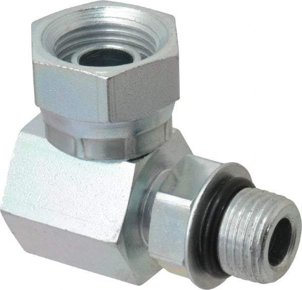 Weatherhead - 9/16-18 Male Thread x 3/8-18 Female Thread, Steel Industrial Pipe 90° Elbow Adapter - FNPSM x Male Straight Thread O-Ring, 2,500 psi - Benchmark Tooling
