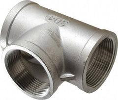 Merit Brass - 2-1/2" Grade 304 Stainless Steel Pipe Tee - FNPT x FNPT x FNPT End Connections, 150 psi - Benchmark Tooling