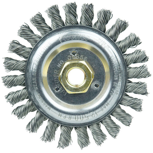 Roughneck Jr. 5″ Filler Pass Weld Cleaning Brush, .023″ Steel Wire Fill, 5/8″-11 UNC Nut - Benchmark Tooling
