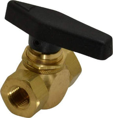 Specialty Mfr - 1/4" Pipe, Brass Standard Ball Valve - Inline - Two Way Flow, FNPT x FNPT Ends, Wedge Handle, 500 WOG - Benchmark Tooling