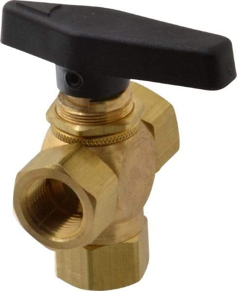 Specialty Mfr - 3/8" Pipe, Brass Standard Ball Valve - Three Way, FNPT x FNPT x FNPT Ends, Wedge Handle, 400 WOG - Benchmark Tooling