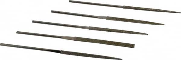 Value Collection - 5 Piece Diamond Pattern File Set - 5-1/2" Long, Coarse Coarseness, Set Includes Flat, Round, Square, Three Square - Benchmark Tooling