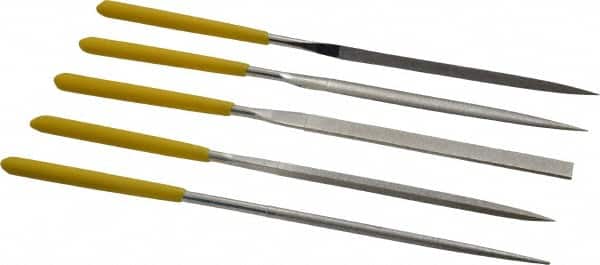 Value Collection - 5 Piece Diamond Pattern File Set - 5-1/2" Long, Fine Coarseness, Set Includes Flat, Round, Square, Three Square - Benchmark Tooling