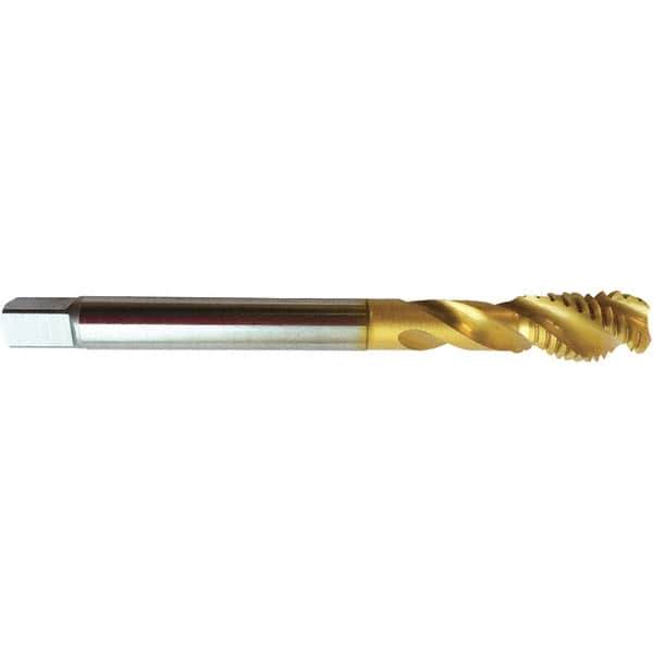 Guhring - 3/8-16 UNC 3 Flute 2BX Modified Bottoming Spiral Flute Tap - High Speed Steel, TiN Finish, 3.937" OAL, Right Hand Flute, Right Hand Thread, H6/H7, Series 4392 - Exact Industrial Supply