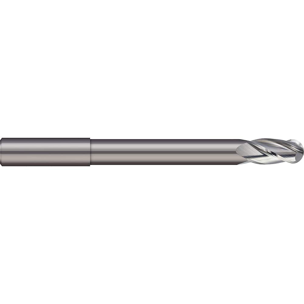 Ball End Mill: 0.5″ Dia, 1″ LOC, 4 Flute, Solid Carbide 6″ OAL, 1/2″ Shank Dia, 30 ° Helix, Uncoated, Single End