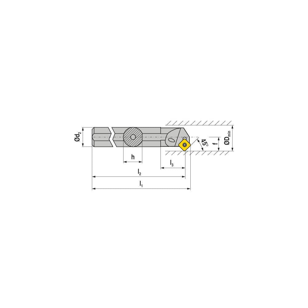 Indexable Boring Bar: A16M SSSCL 09, 20.00 mm Min Bore, 16.00 mm Shank Dia, 45.00° N/A Steel 156.0000″ OAL, Screw Clamping,