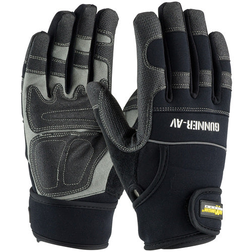 120-4400/XL Gloves /Liners - Gunner AV - Padded Synthetic PVC/ Black Palm - Spandex Back - Wrist Strap - Exact Industrial Supply