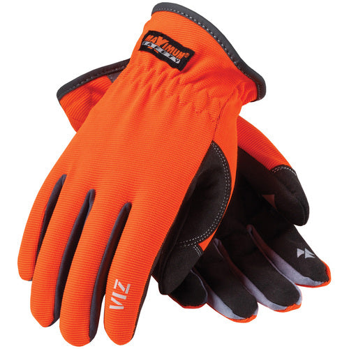 120-4600/M All Purp Work Gloves - VIZ - HV Orange Back - Black Synthetic Leather Palm - Slipon Cuff - Exact Industrial Supply