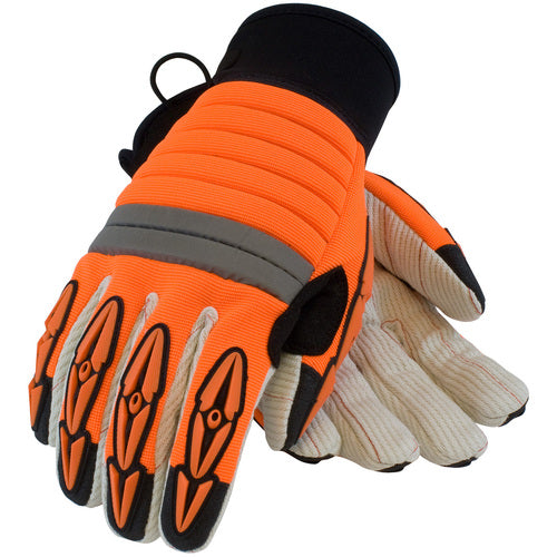 120-4720/L All Purp Work Gloves - Derrickmen - Poly/Cotton Palm - HV Orange Back - TPR on Fingers