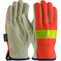 125-468/L Leather Drivers Gloves - Hi-Vis Fabric - 3M Thinsulate Lining w/Pigskin Palm - Keystone Thumb
