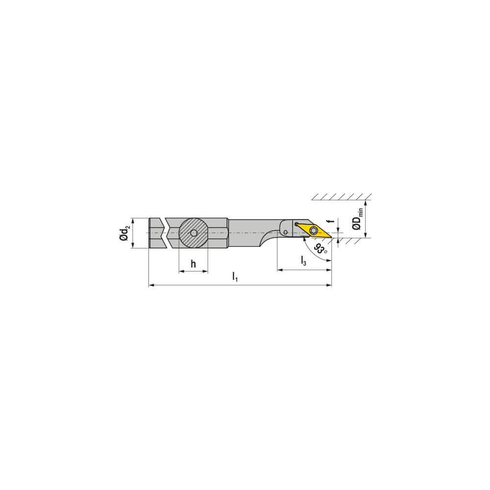 Indexable Boring Bar: A16M SVJCL 11, 22.00 mm Min Bore, 16.00 mm Shank Dia, 93.00° N/A Steel 150.0000″ OAL, Screw Clamping,