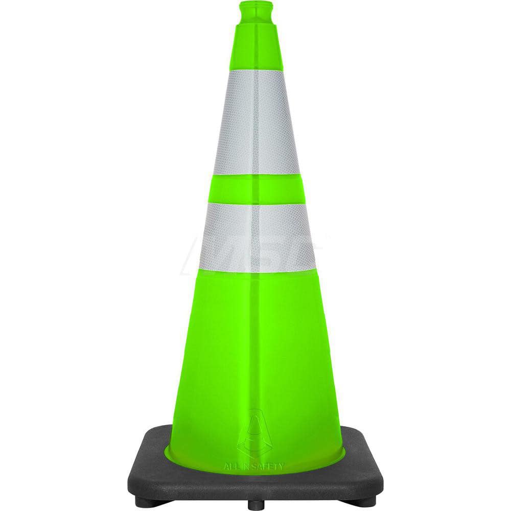 Green Traffic Cone with Base & Reflective Bands PVC Cone, Recycled PVC Base