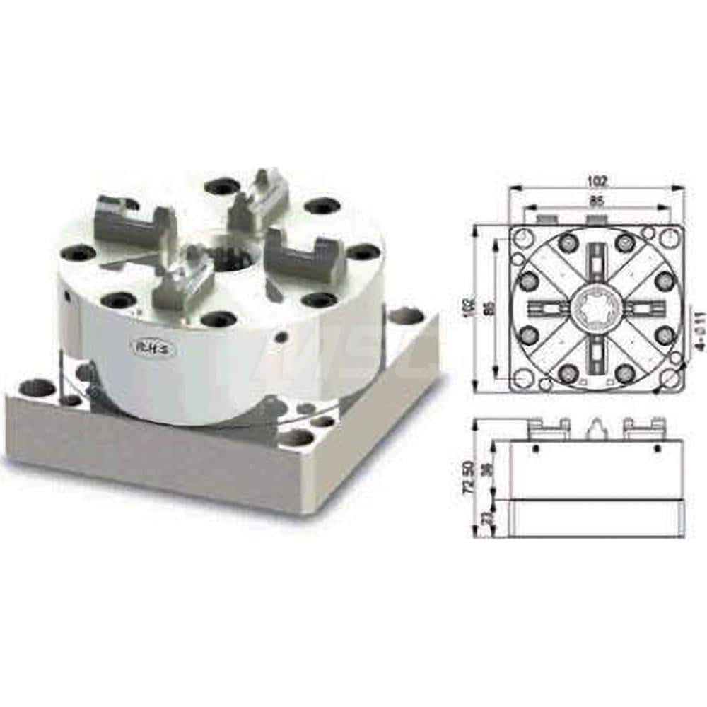 EDM Chucks; Chuck Size: 118mm ™ 118mm; System Compatibility: Erowa ITS; Actuation Type: Pneumatic; Material: Stainless Steel; CNC Base: Yes; EDM Base: Yes; Clamping Force (N): 6000.00; Series/List: RHS ITS