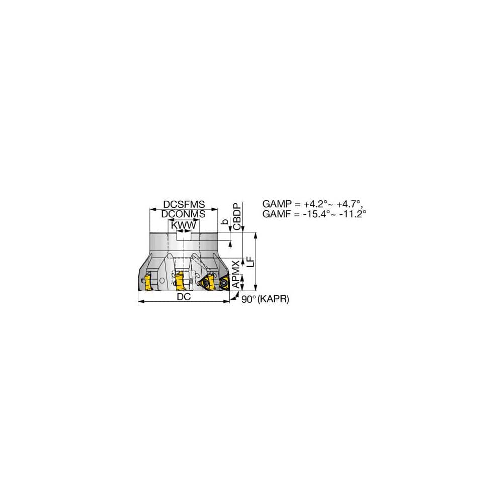 Indexable Square-Shoulder Face Mill: TPTN12M100B32.0R07, 32.0000″ Arbor Hole Dia, Uses 7, 120708 Inserts, Through Coolant, Series TPTN