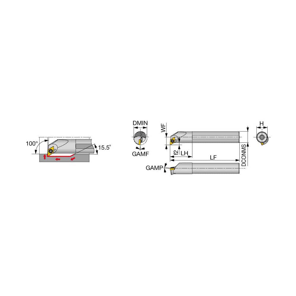 Indexable Boring Bar: A16Q-SDXXL07-D200, 20.00 mm Min Bore, 16.00 mm Shank Dia, 100.00° N/A Steel 180.0000″ OAL, Screw,