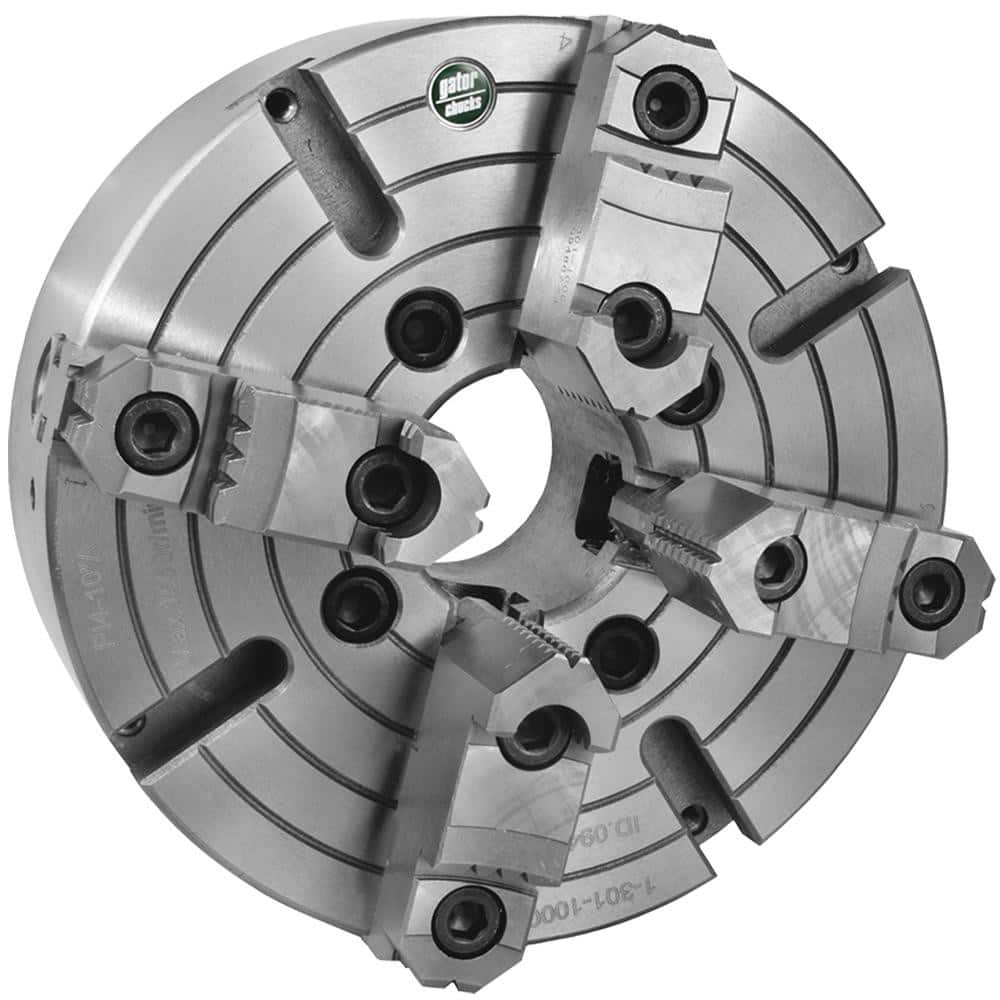 Independent Manual Lathe Chuck: 4-Jaw, 10″ Dia Two-Piece Jaws, Direct & D1-6 Mount, 1,500 Max RPM