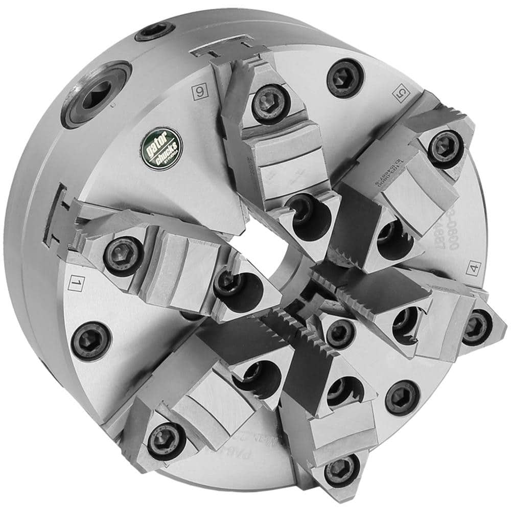 Self-Centering Manual Lathe Chuck: 6-Jaw, 5″ Dia Two-Piece Jaws, Front Mount, Adjustable, 3,000 Max RPM