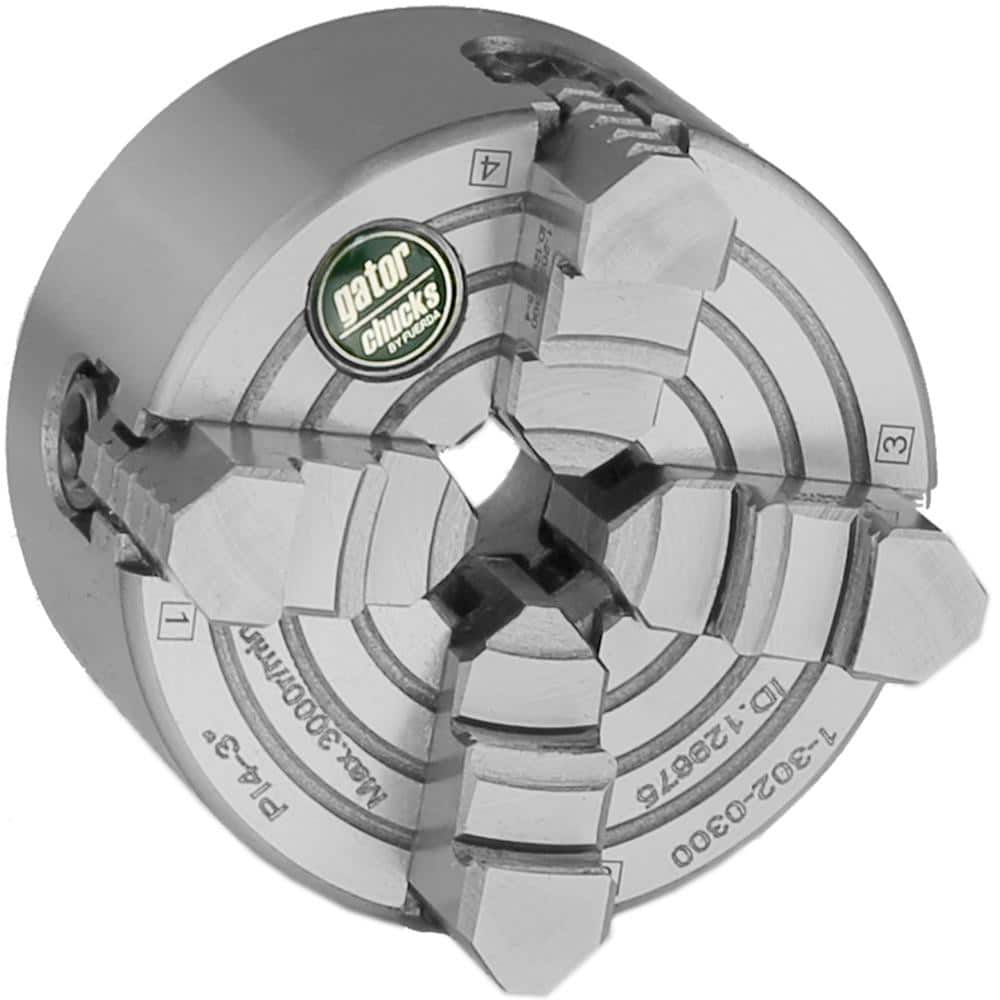 Independent Manual Lathe Chuck: 4-Jaw, 3″ Dia Hard & Solid Jaws, Plain Back Mount, 4,000 Max RPM