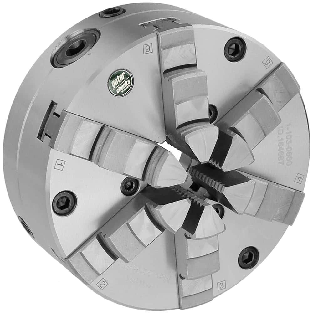 Self-Centering Manual Lathe Chuck: 6-Jaw, 4″ Dia Hard & Solid Jaws, Front Mount, Adjustable, 4,000 Max RPM