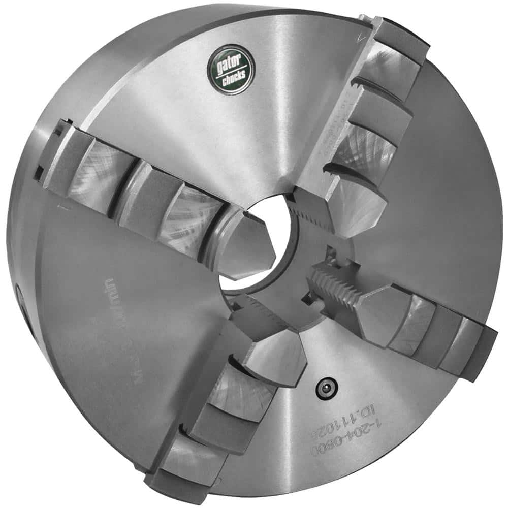 Self-Centering Manual Lathe Chuck: 4-Jaw, 8″ Dia Hard & Solid Jaws, Plain Back Mount, 2,500 Max RPM