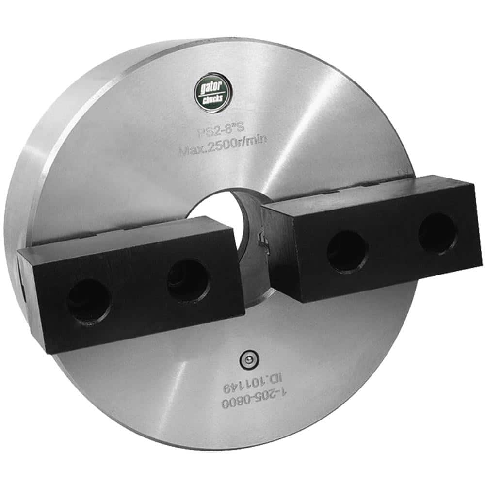 Self-Centering Manual Lathe Chuck: 2-Jaw, 16″ Dia Two-Piece Jaws, Plain Back Mount, 1,000 Max RPM