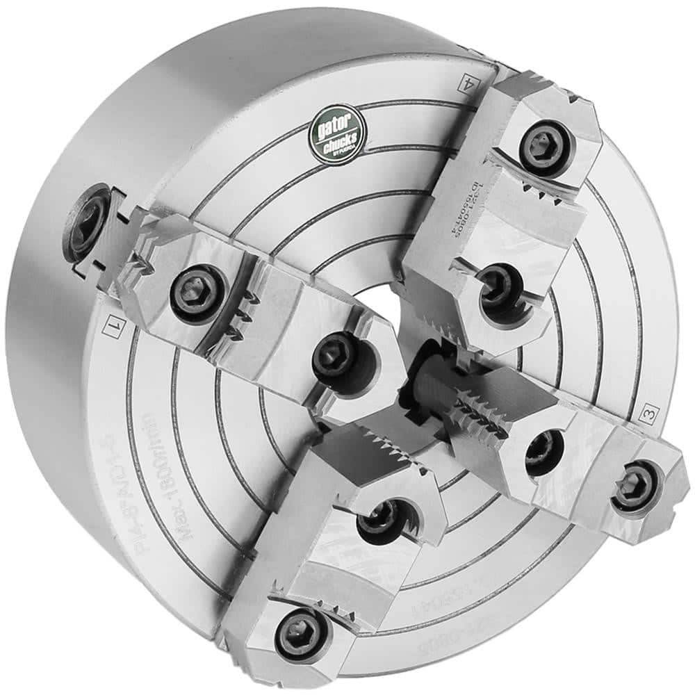 Independent Manual Lathe Chuck: 4-Jaw, 8″ Dia Two-Piece Jaws, Direct & D1-4 Mount, 1,800 Max RPM