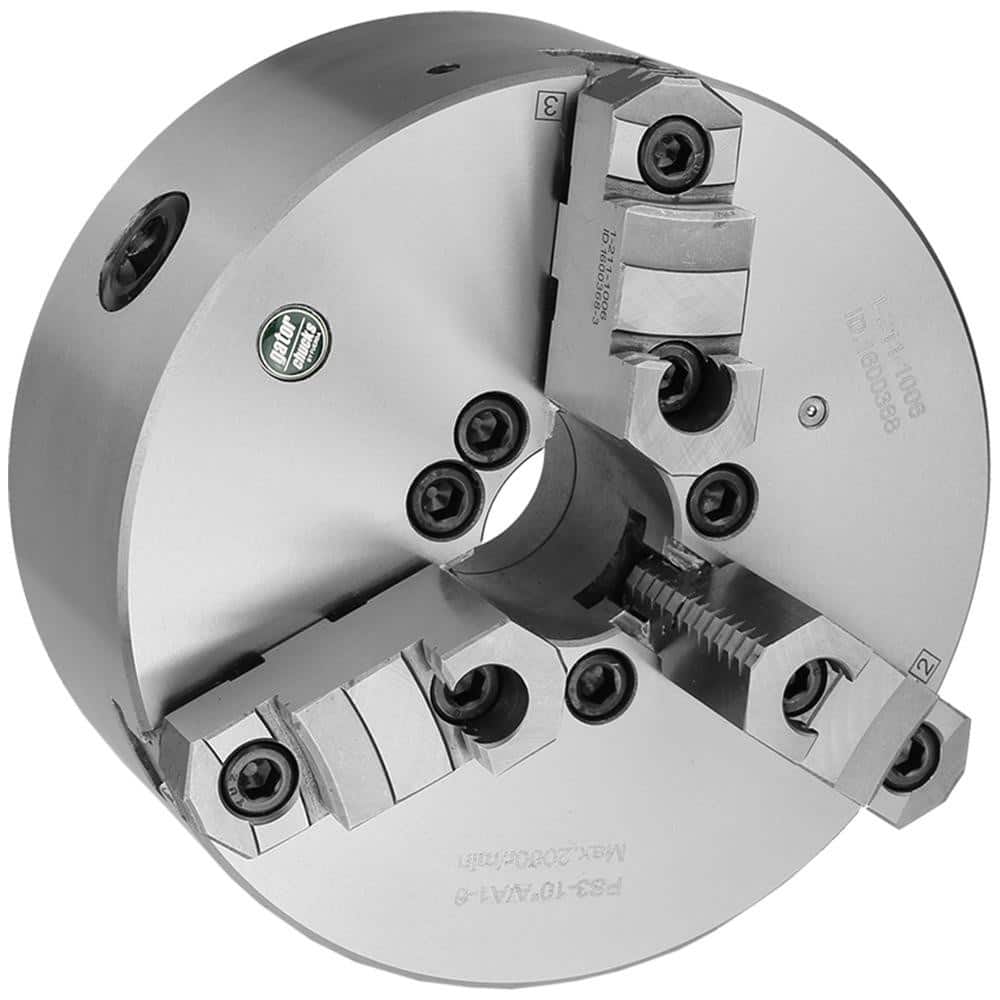 Self-Centering Manual Lathe Chuck: 3-Jaw, 12″ Dia Two-Piece Jaws, Direct & A1-8 Mount, 1,500 Max RPM